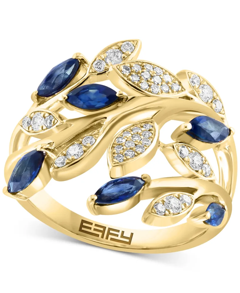 Effy Sapphire (3/4 ct. t.w.) & Diamond (1/4 ct. t.w.) Vine Ring in 14k Gold