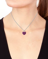 Effy Ruby (2 ct. t.w.) & Pink Sapphire (1-7/8 ct. t.w.) Ombre Heart Cluster 18" Pendant Necklace in Sterling Silver