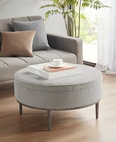 Madison Park Harriet 34" Wide Fabric Upholstered with Metal Base Round Cocktail Ottoman