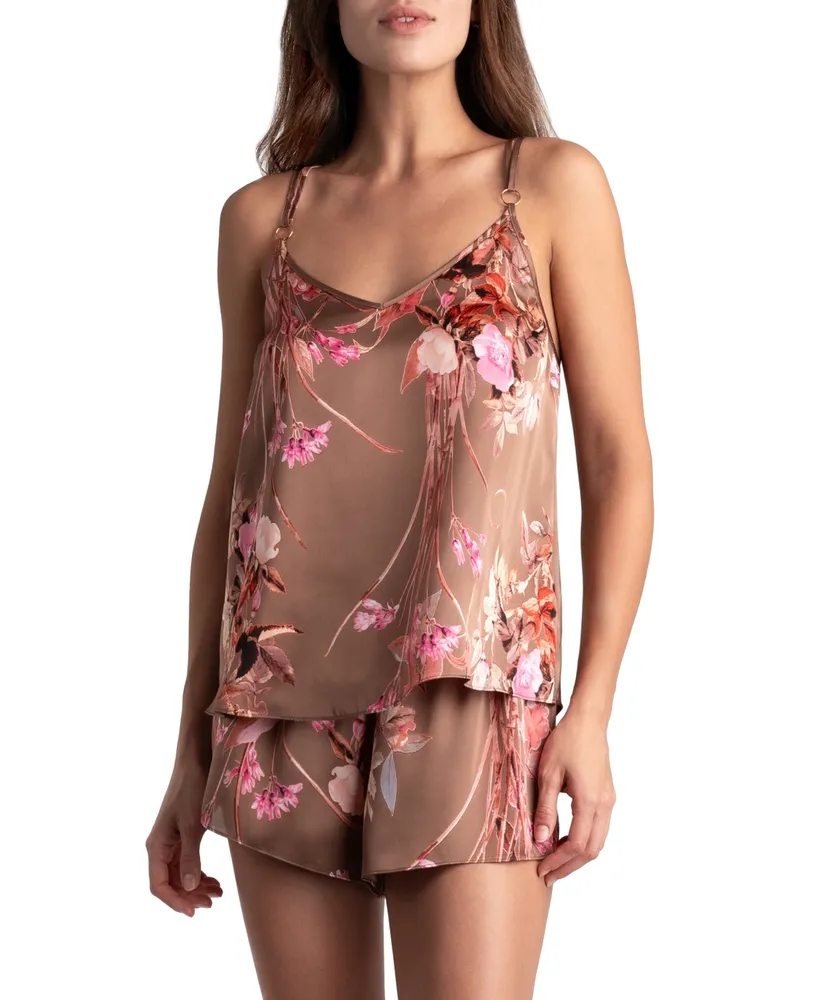 Floral Print Lace Trim Satin Cami Nightdress