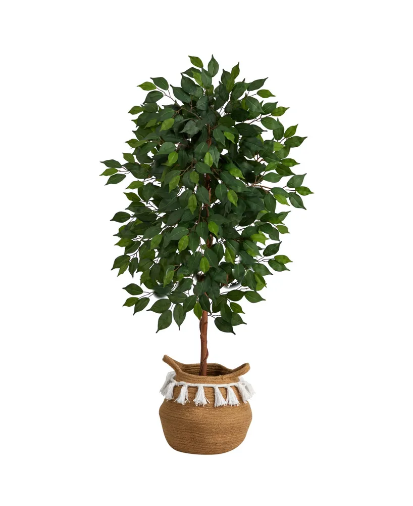 Nearly Natural 48" Artificial Ficus Tree with Handmade Jute Cotton Basket with Tassels