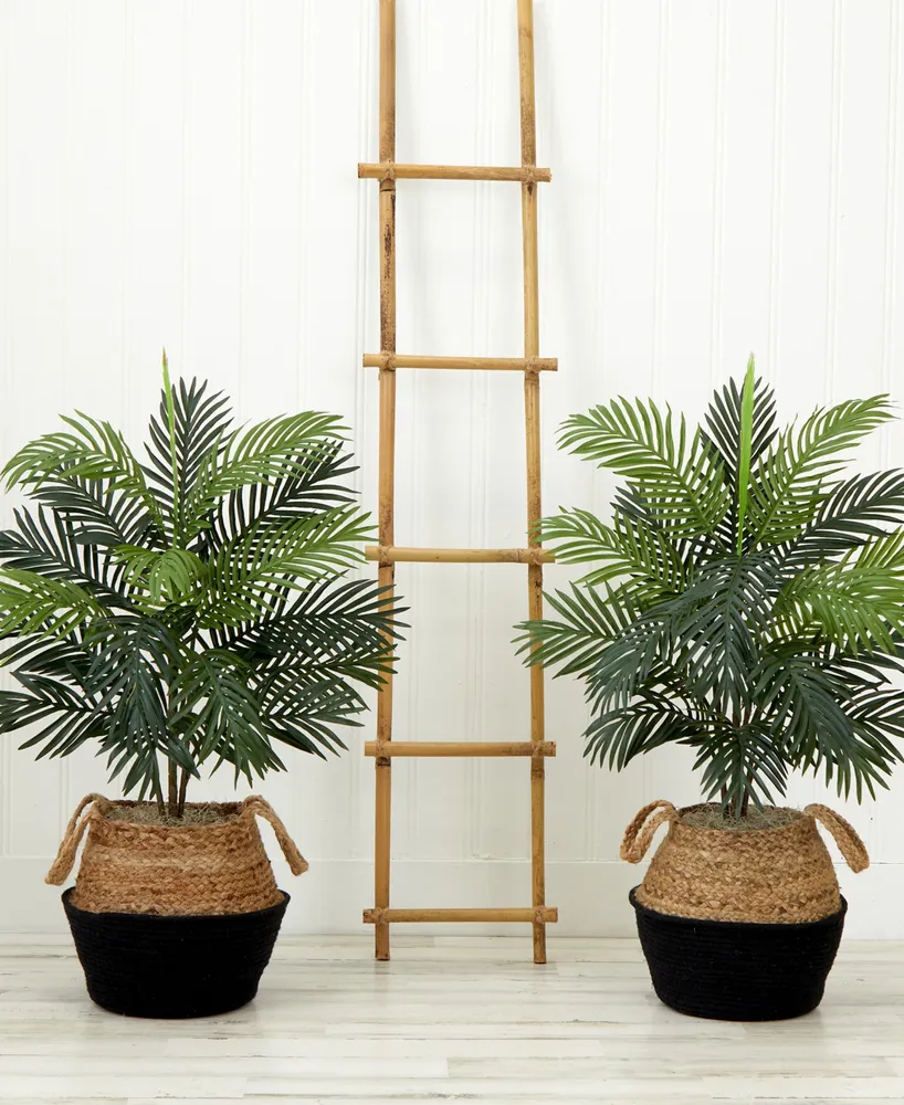 Nearly Natural 36" Artificial Areca Palm Tree with Handmade Jute Cotton Basket Diy kit Set of 2