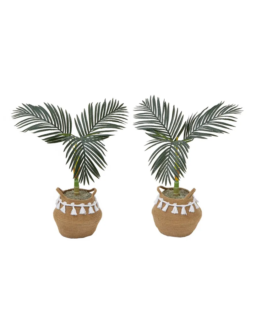 Nearly Natural 36" Artificial Cane Palm Tree with Handmade Jute Cotton Basket with Tassels Diy Kit Set of 2