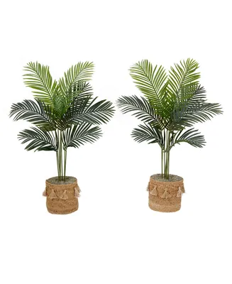 Nearly Natural 48" Artificial Paradise Palm Tree with Handmade Jute Cotton Basket with Tassels Diy Kit Set of 2