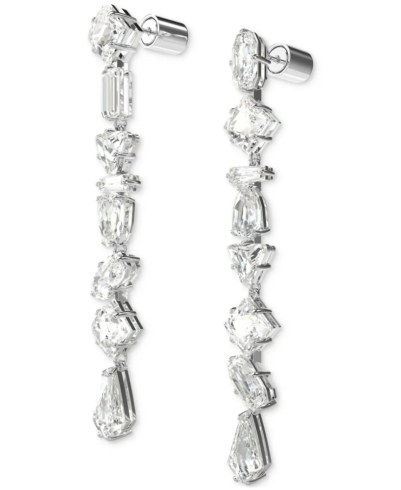 Swarovski Rhodium-Plated Mixed Crystal Linear Drop Earrings