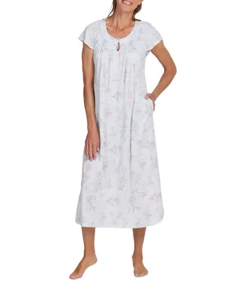 Miss Elaine Women's Short-Sleeve Floral Keyhole Nightgown