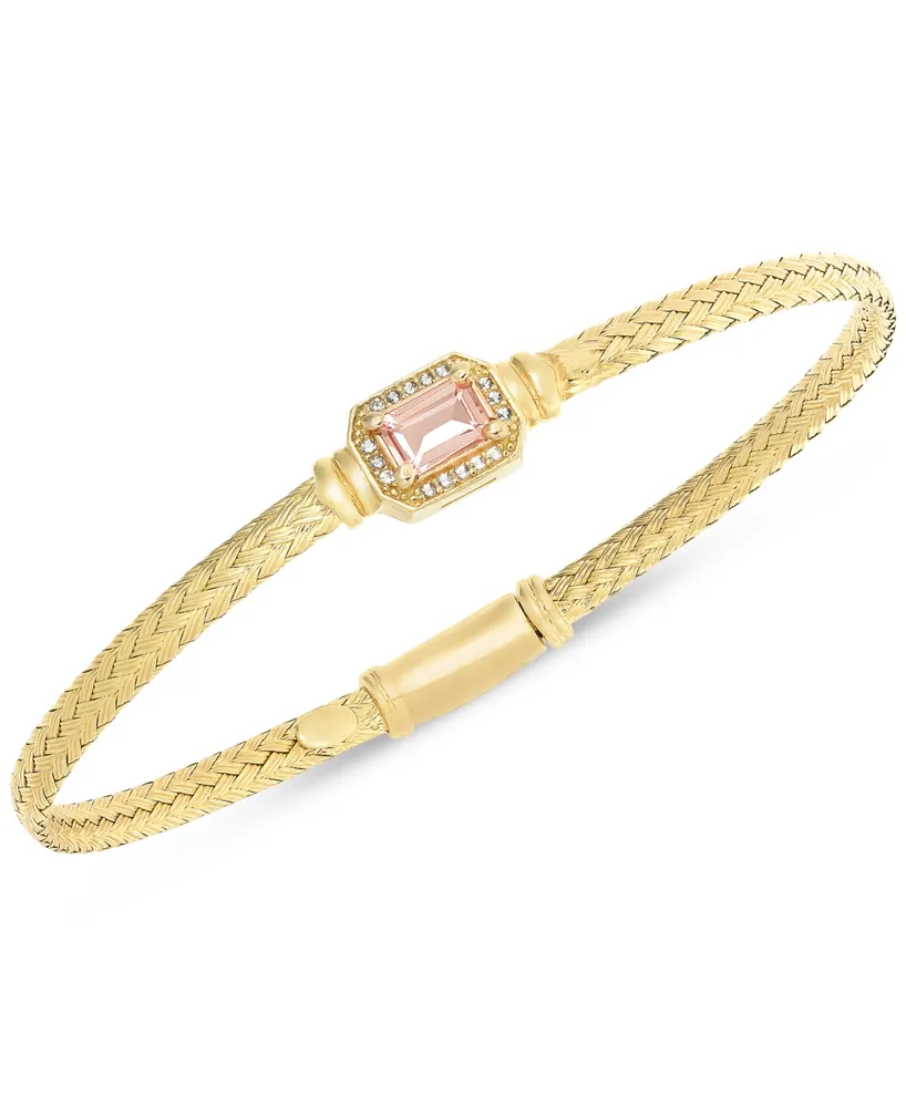 Morganite (1/2 ct. t.w.) & White Topaz (1/5 ct. t.w.) Weave Link Bangle Bracelet in 14k Gold-Plated Sterling Silver