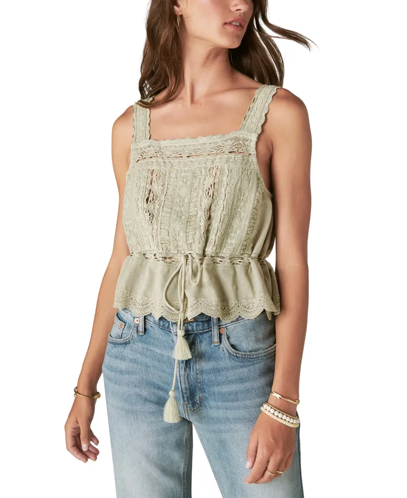 Lucky Brand, Tops, Lucky Brand Embroidered Square Neck Top Size M