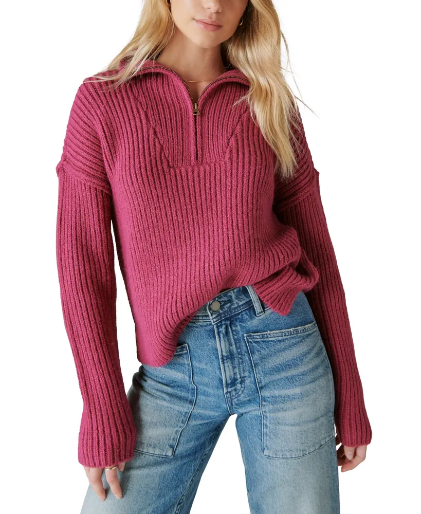 Lucky Brand Women's Half Zip Pullover Sweater Cadet Navy at  Women's  Clothing store