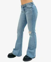 Rewash Women's Low-Rise Distressed Flare Jeans