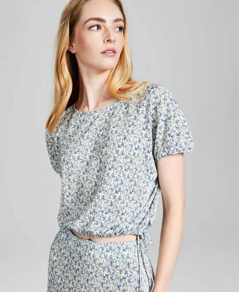 And Now This Women's Floral Print Plisse Top, Created for Macy's