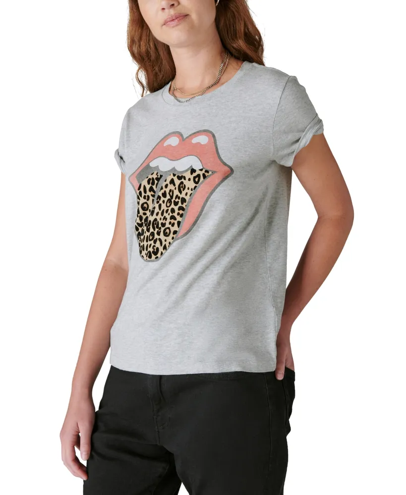 Lucky Brand Women's Rolling Stones Animal Lips T-Shirt