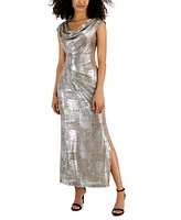 Connected Petite Metallic Cap-Sleeve Gown