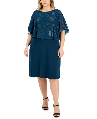 Connected Plus Cape-Overlay Sheath Dress