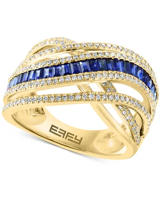 Effy Sapphire (1-1/4 ct. t.w.) & Diamond (5/8 ct. t.w.) Crossover Ring in 14k Gold