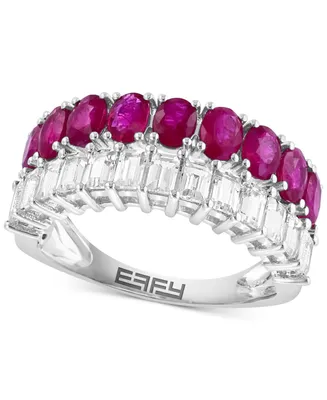 Effy Ruby (1-1/2 ct. t.w.) & White Sapphire (1 ct. t.w.) Double Row Ring in 14k White Gold