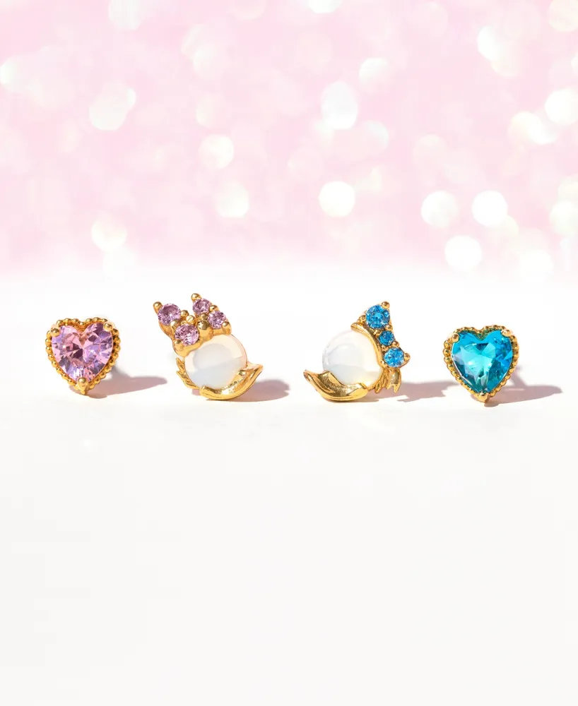 Girls Crew 18k Gold-Plated 4-Pc. Set Mixed Color Crystal Donald & Daisy Duck Single Stud Earrings