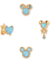 Girls Crew 18k Gold-Plated 4-Pc. Set Color Crystal Blue Dream Single Stud Earrings