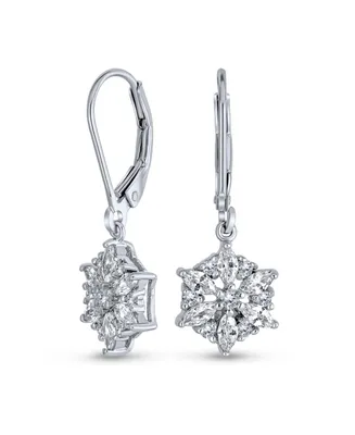 Bling Jewelry Marquise Cubic Zirconia Frozen Winter Holiday Party Cz Snowflake Lever back Dangle Drop Earrings For Women .925 Sterling Silver