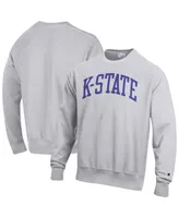 Men's Champion Heathered Gray Kansas State Wildcats Arch Reverse Weave Pullover Sweatshirt