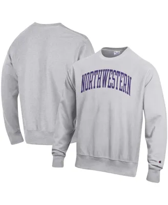 Men's Champion Heathered Gray Northwestern Wildcats Arch Reverse Weave Pullover Sweatshirt