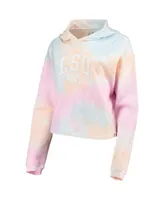 Women's League Collegiate Wear Pink,White Lsu Tigers Tie-Dye Cropped Pullover Hoodie