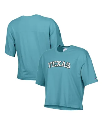 Women's Champion Aqua Distressed Texas Longhorns Vintage-Like Wash Boxy Crop T-shirt