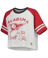 Women's Pressbox White Distressed Alabama Crimson Tide Melange Beaumont Cropped Raglan T-shirt