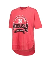 Women's Pressbox Scarlet Distressed Nebraska Huskers Vintage-Like Wash Poncho Captain T-shirt