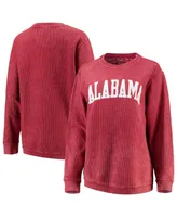 Women's Pressbox Crimson Distressed Alabama Crimson Tide Comfy Cord Vintage-Like Wash Basic Arch Pullover Sweatshirt