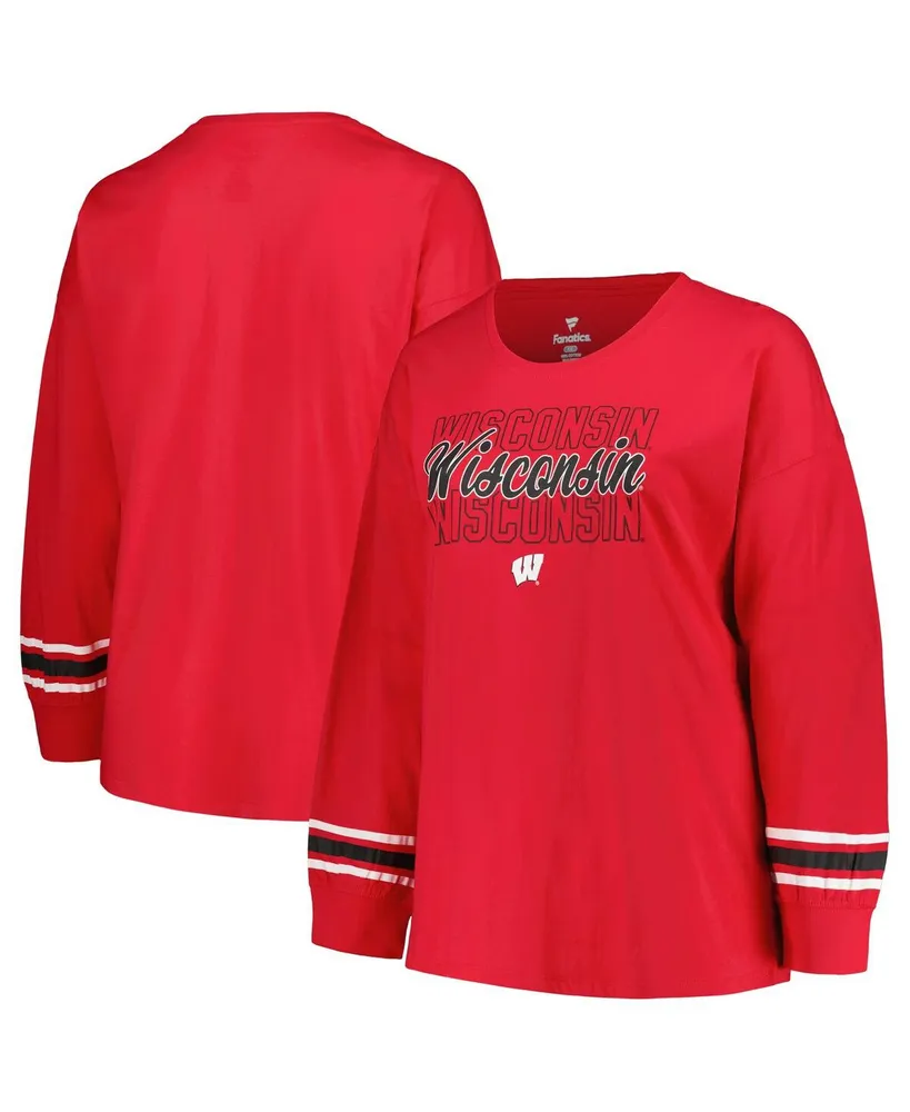 Women's Profile Red Wisconsin Badgers Plus Size Triple Script Scoop Neck Long Sleeve T-shirt