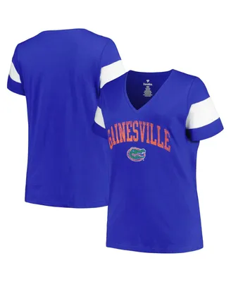 Women's Profile Heather Royal Florida Gators Plus Size Arched City Sleeve Stripe V-Neck T-shirt