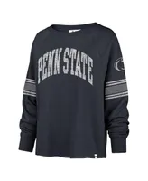 Women's '47 Brand Navy Distressed Penn State Nittany Lions Allie Modest Raglan Long Sleeve Cropped T-shirt