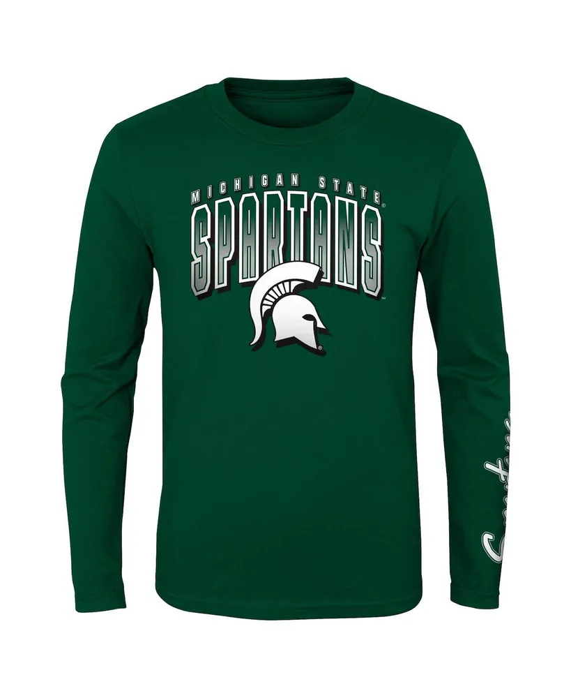 Preschool Boys and Girls Green, Heather Gray Michigan State Spartans Fan Wave Short Long Sleeve T-shirt Combo Pack