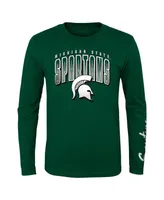 Preschool Boys and Girls Green, Heather Gray Michigan State Spartans Fan Wave Short Long Sleeve T-shirt Combo Pack