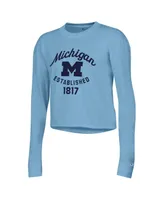 Women's Champion Blue Michigan Wolverines Boyfriend Cropped Long Sleeve T-shirt
