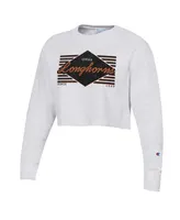 Women's Champion Heather Gray Distressed Texas Longhorns Reverse Weave Cropped Pullover Sweatshirt