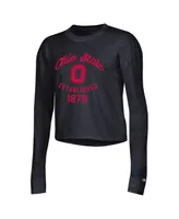 Women's Champion Black Ohio State Buckeyes Boyfriend Cropped Long Sleeve T-shirt