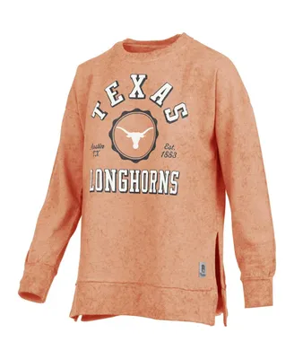 Women's Pressbox Texas Orange Distressed Texas Longhorns Sun Washed Bishop Pullover Sweatshirt