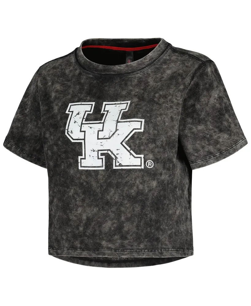 Women's Black Distressed Kentucky Wildcats Vintage-Like Wash Milky Silk Cropped T-shirt