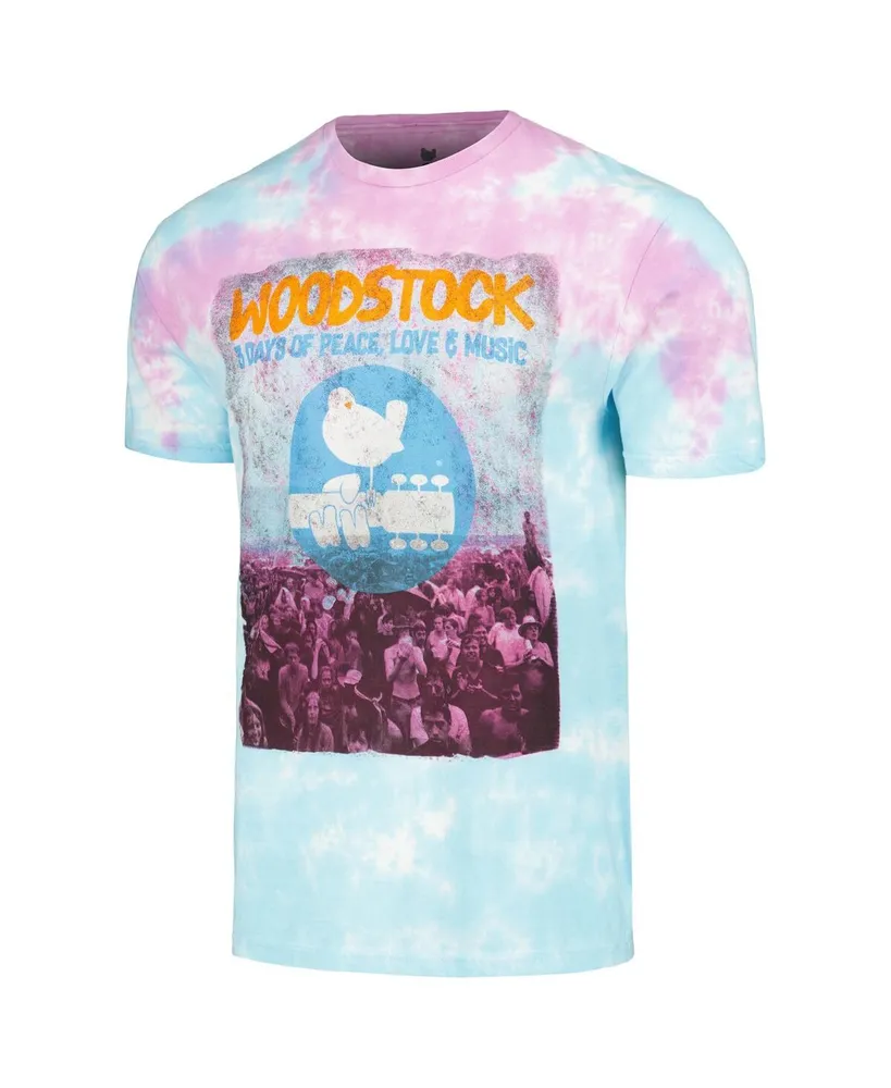 Men's Blue Distressed Woodstock Photo Washed Graphic T-shirt