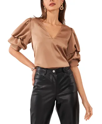 1.state Women's Tiered Bubble-Sleeve V-Neck Blouse