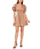 1.state Women's V-Neck Tiered Bubble Puff Sleeve Mini Dress