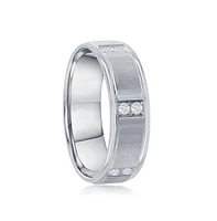 Metallo Stainless Steel Brushed and Polished Cz Ring