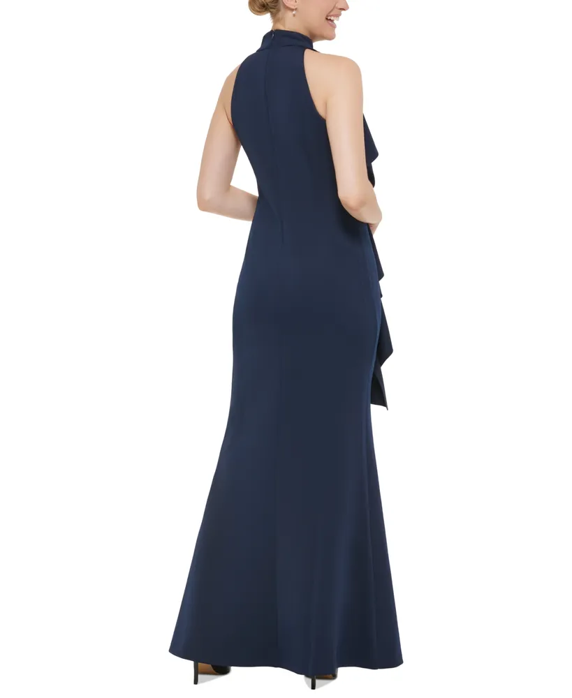 Jessica Howard Petite Ruffled Side-Slit Halter Gown