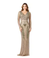 Lara Women's Long Sleeve Beaded Gown