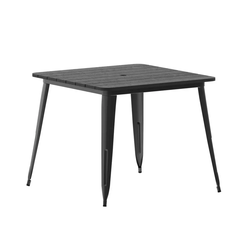 Merrick Lane Dryden Indoor/Outdoor Dining Table With Umbrella Hole, 36" Square All Weather Poly Resin Top And Steel Base