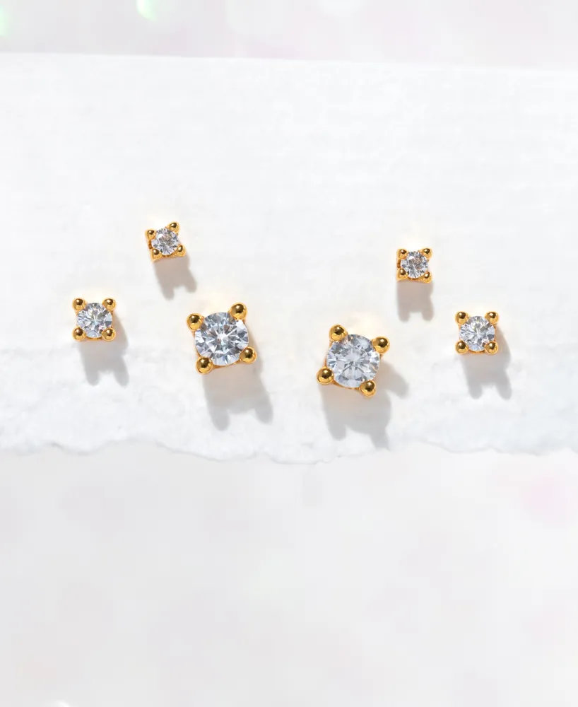 Girls Crew 18k Gold-Plated 3-Pc. Set Mixed Size Crystal Stud Earrings