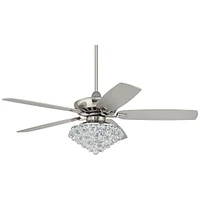 52" Journey Indoor Ceiling Fan with Light Led Dimmable Remote Control Brushed Nickel Silver Blades Crystal Ball Diamond Beads for Living Room Kitchen