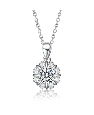 Stella Valentino Sterling Silver White Gold Plated with 1.25ctw Lab Created Flower Pinwheel Pendant Necklace